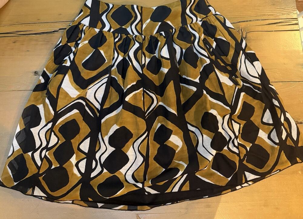 Anna Sui Anthropologie Skirt 0 Abstract Geometric Mustard Black Full A-Line